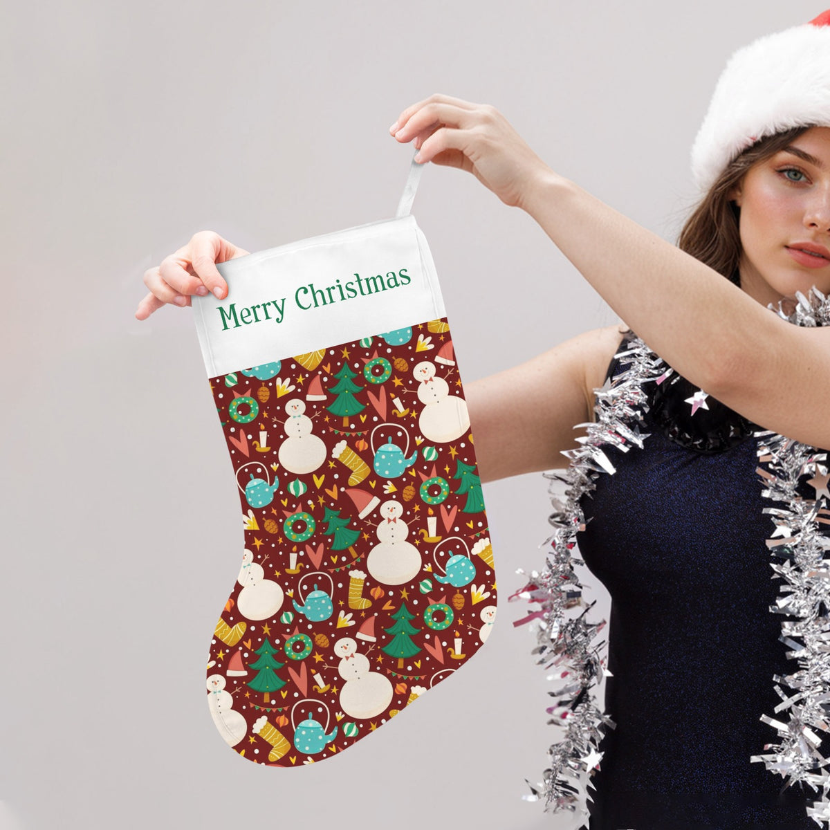 Custom Christmas Stocking — 9 × 18.9 in (Hanging Loop) — supplier reference image