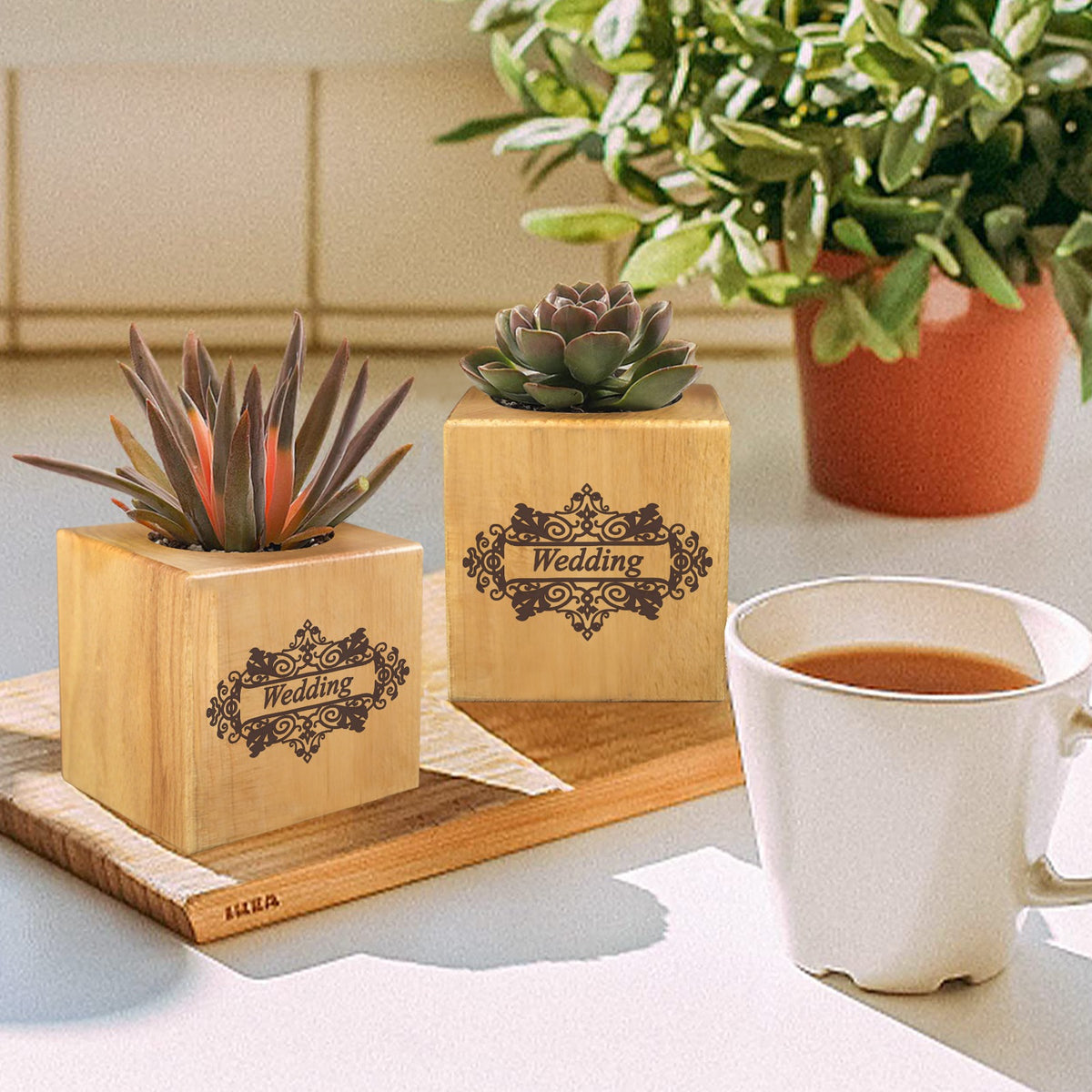 Custom Mini Wooden Planter — 2.7 in Square — supplier reference image