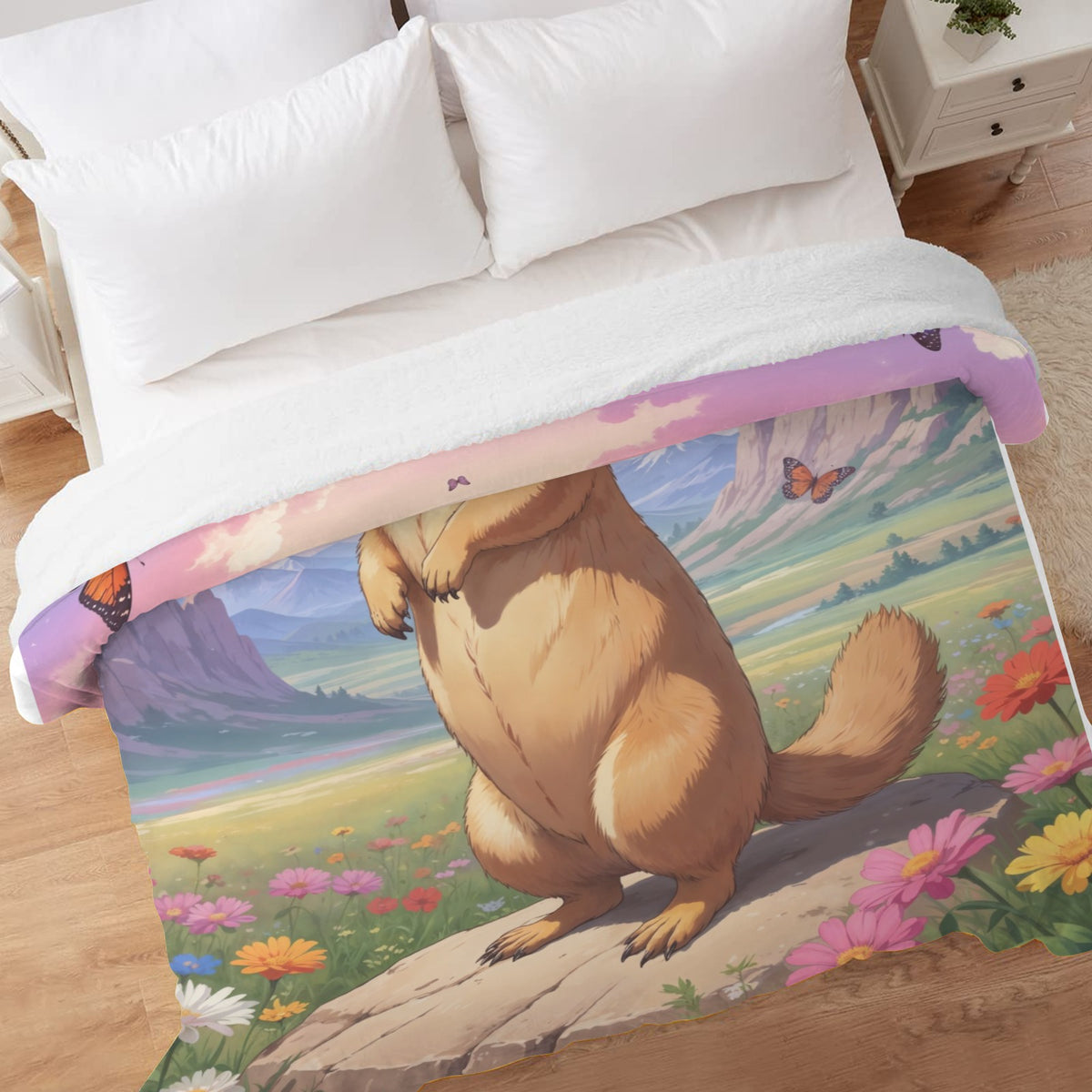 Custom Sherpa Fleece Blanket — 90 × 90 in — supplier reference image
