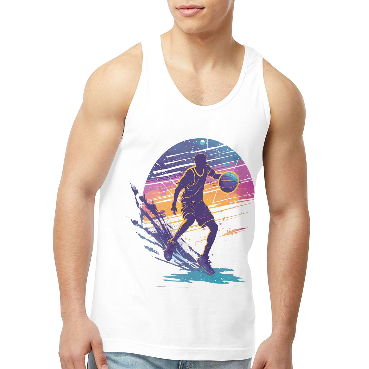 Custom Men's Cotton-Blend Tank Top — Front Print — supplier reference image