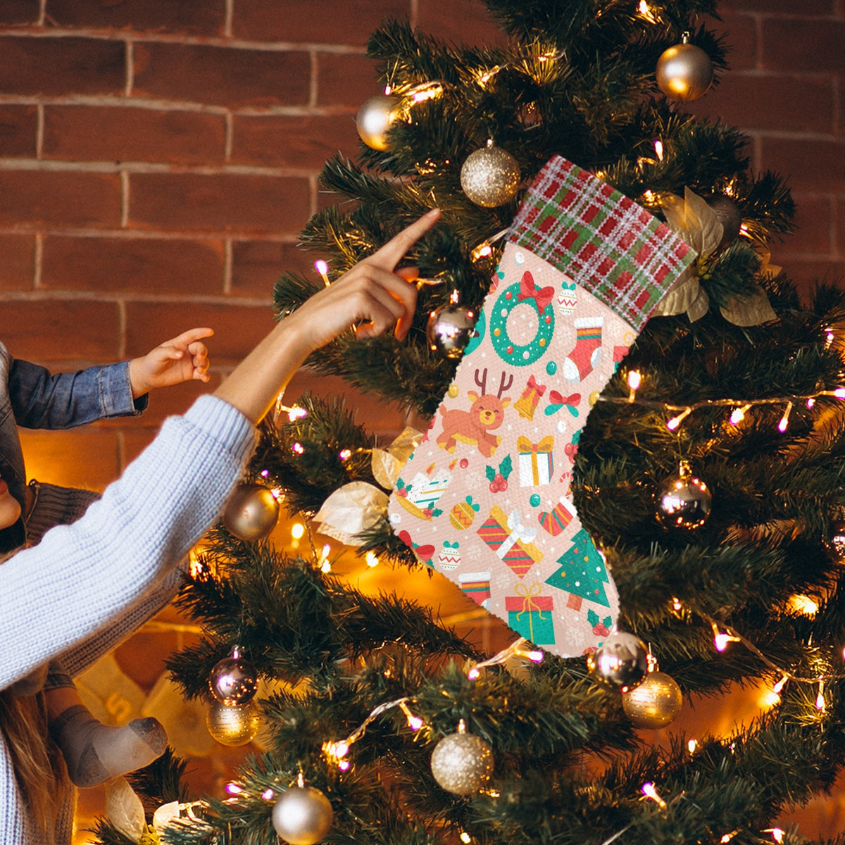 Custom Sequin Christmas Stocking — 10 × 15.2 in — supplier reference image