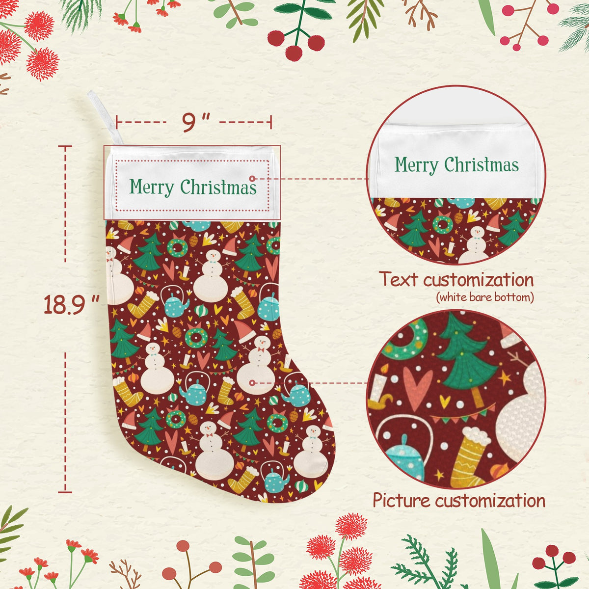 Custom Christmas Stocking — 9 × 18.9 in (Hanging Loop) — supplier reference image