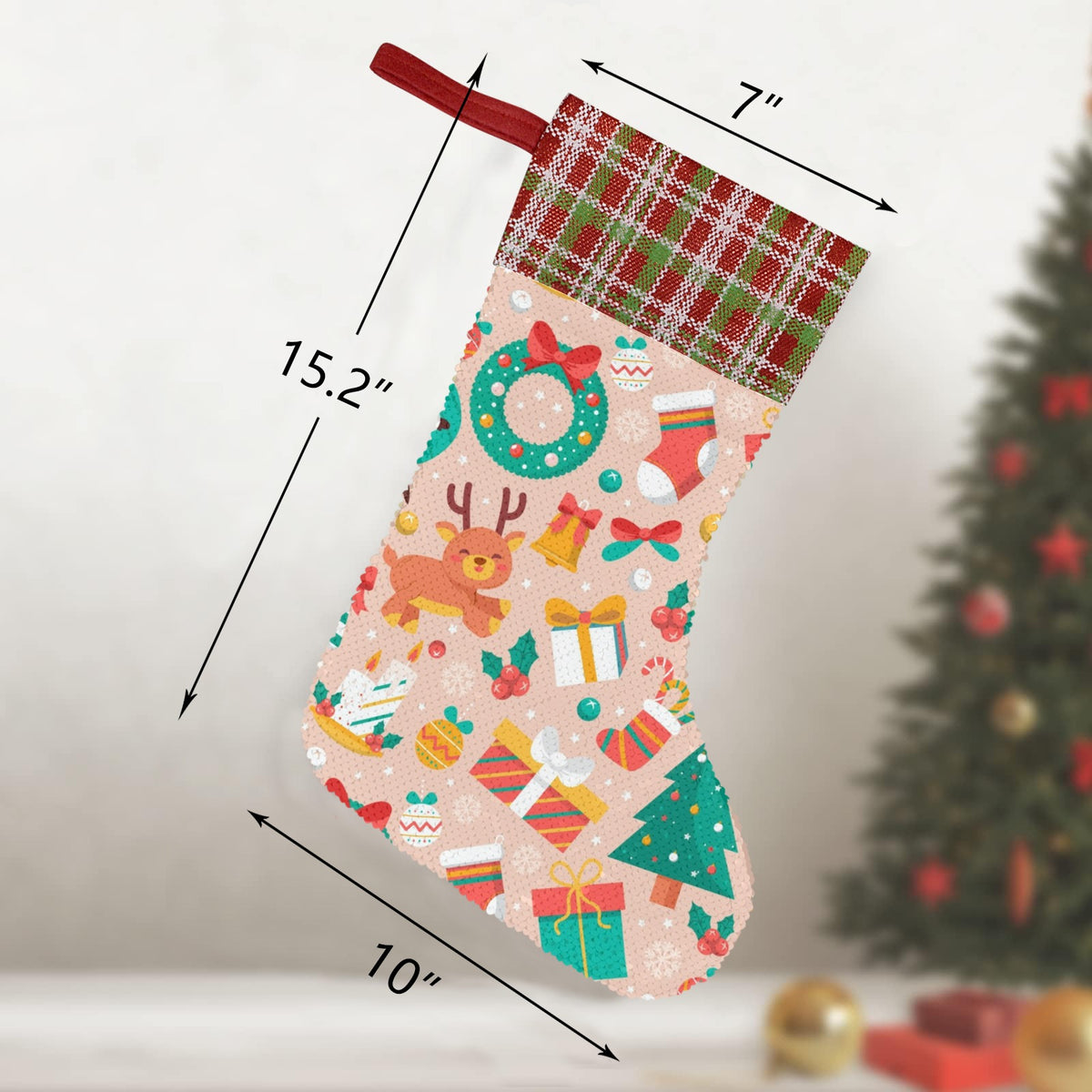 Custom Sequin Christmas Stocking — 10 × 15.2 in — supplier reference image