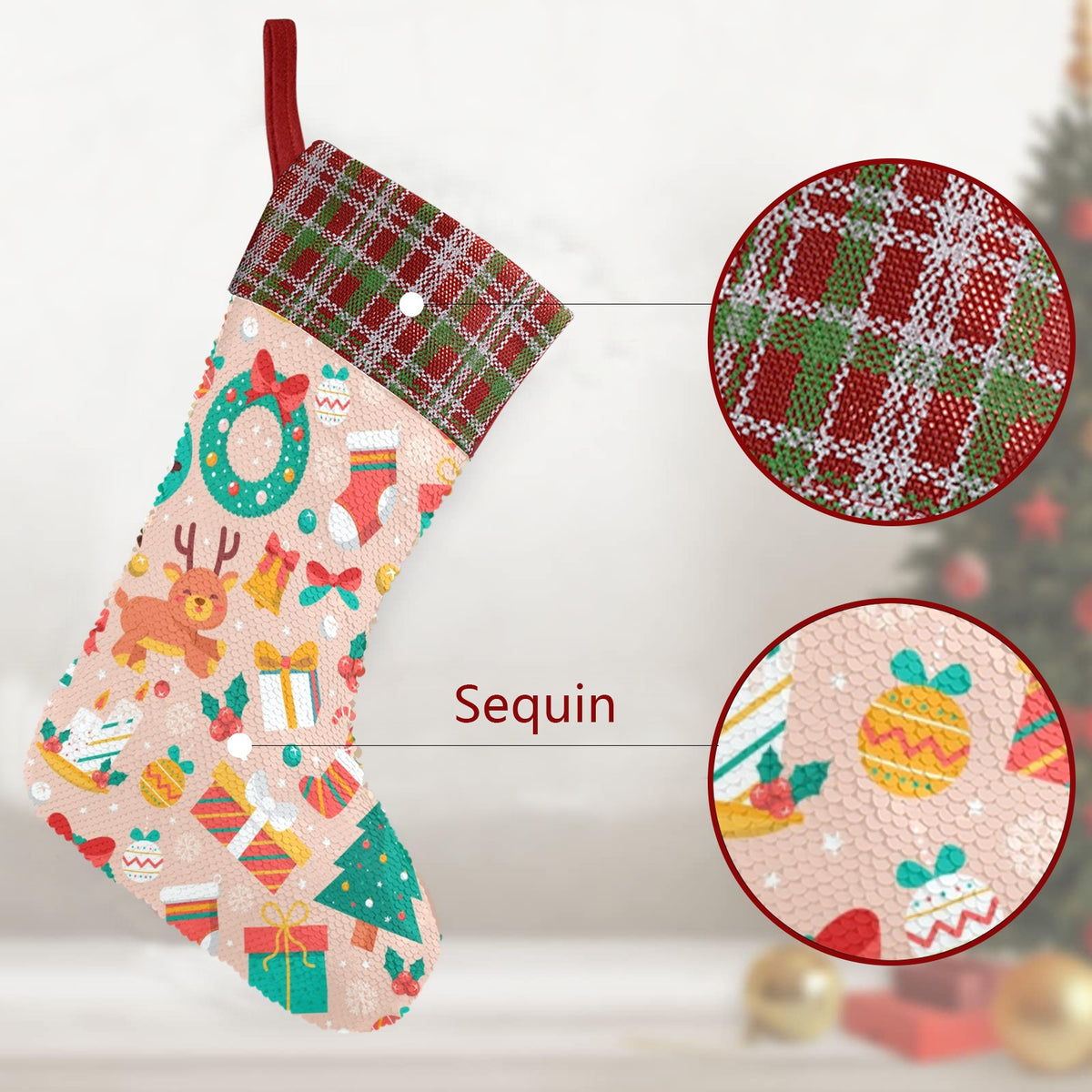 Custom Sequin Christmas Stocking — 10 × 15.2 in — supplier reference image